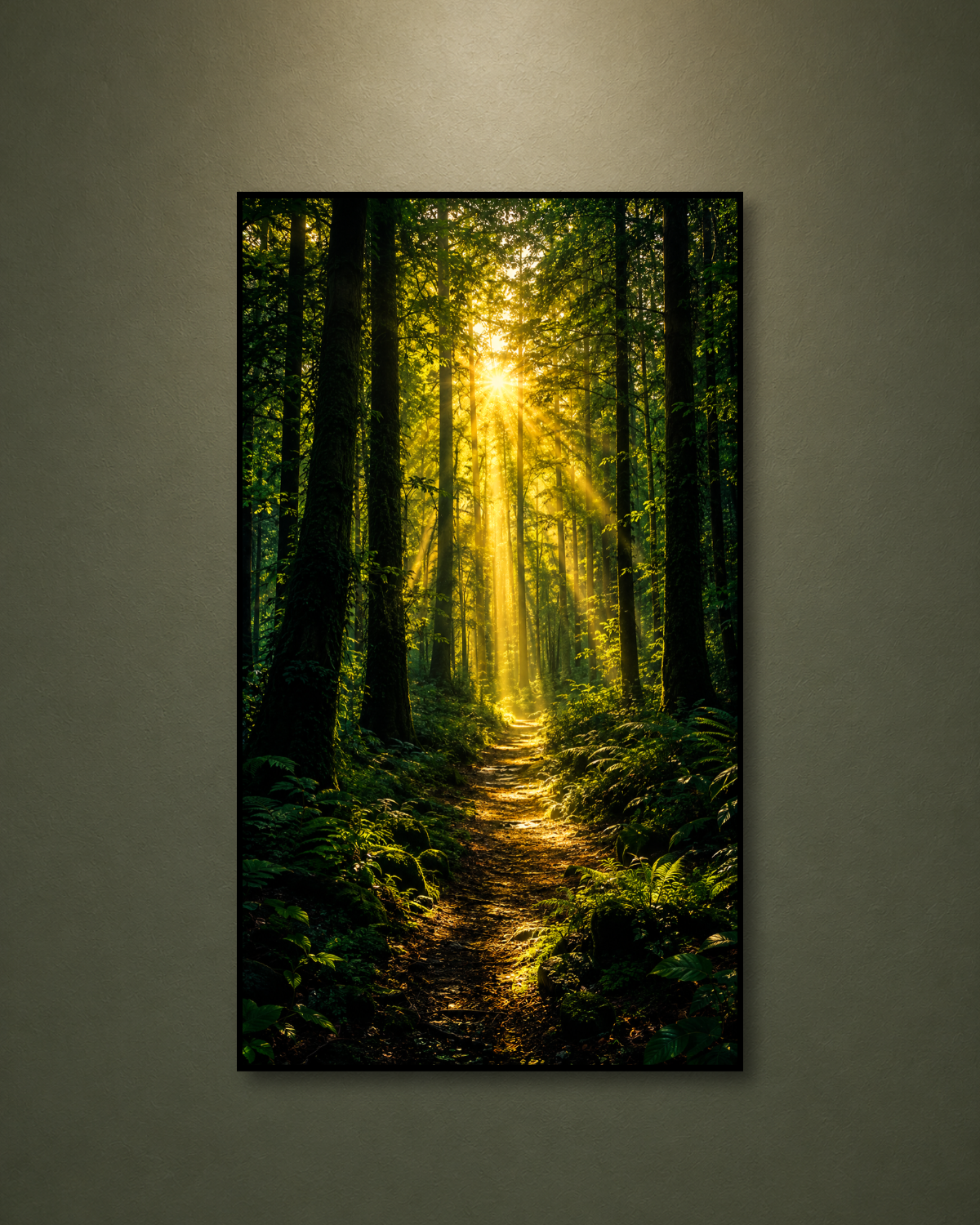 Cuadro LED Bosque con Rayos de Luz