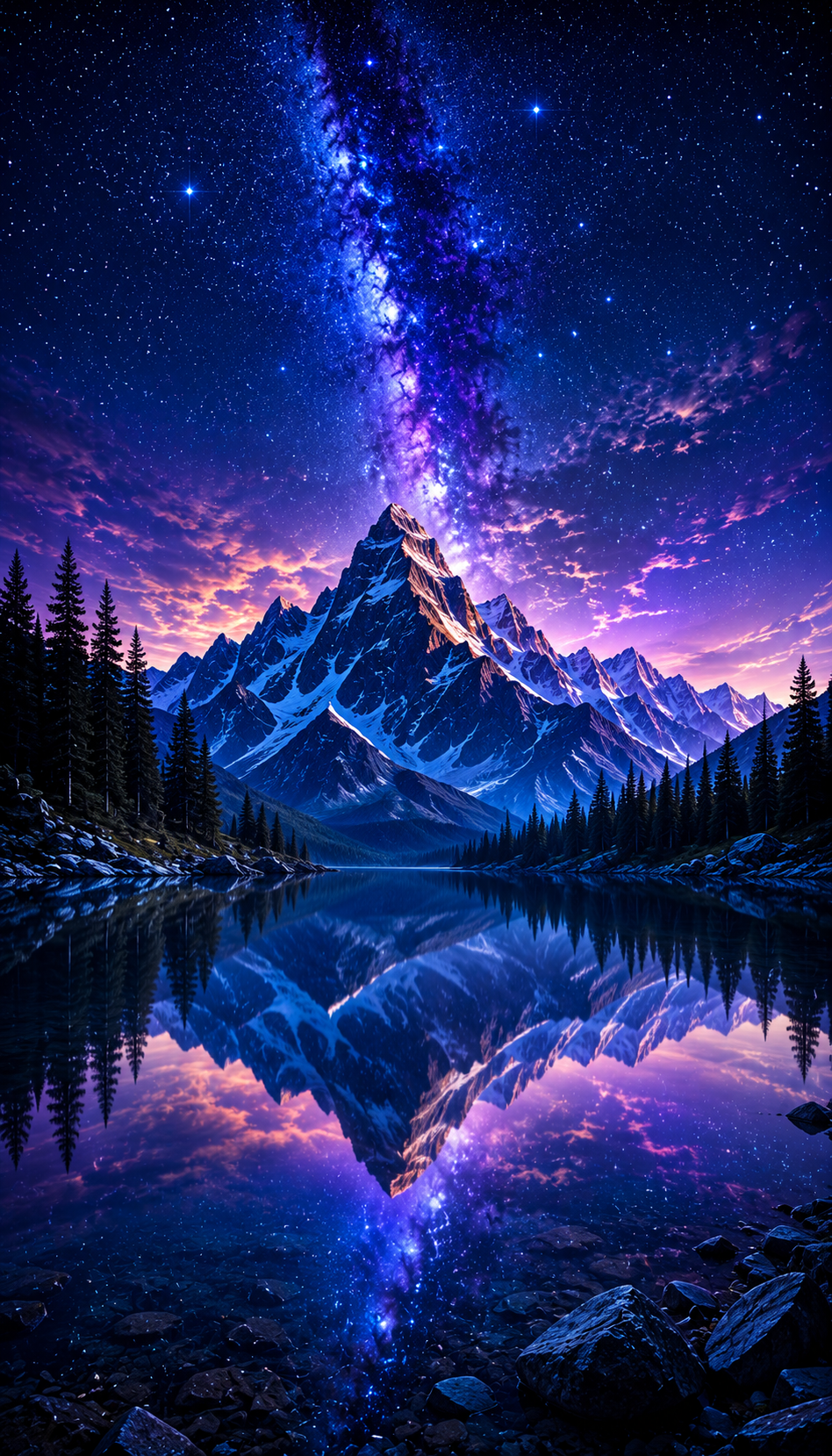 Cuadro LED Montaña y Lago Nocturno