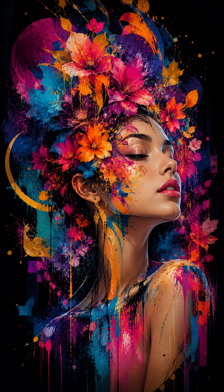 Cuadro LED Mujer con Flores Surrealista