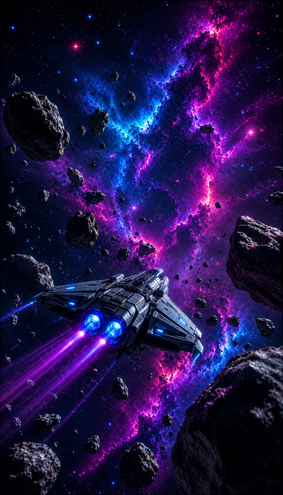 Cuadro LED Nave Entre Asteroides
