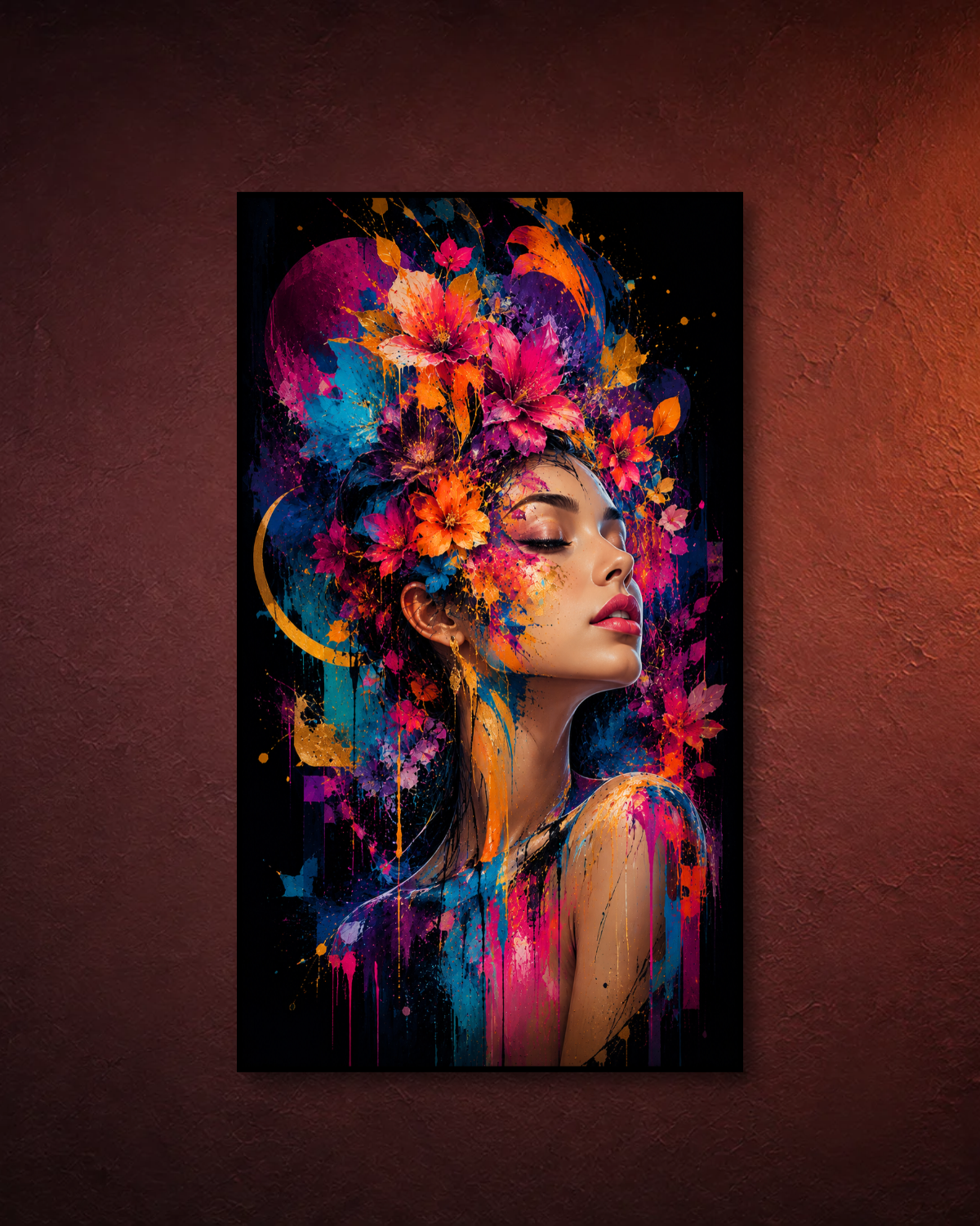 Cuadro LED Mujer con Flores Surrealista