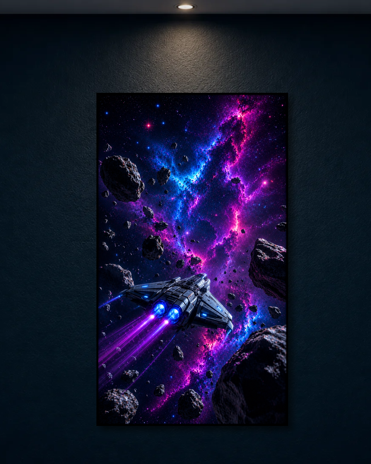 Cuadro LED Nave Entre Asteroides